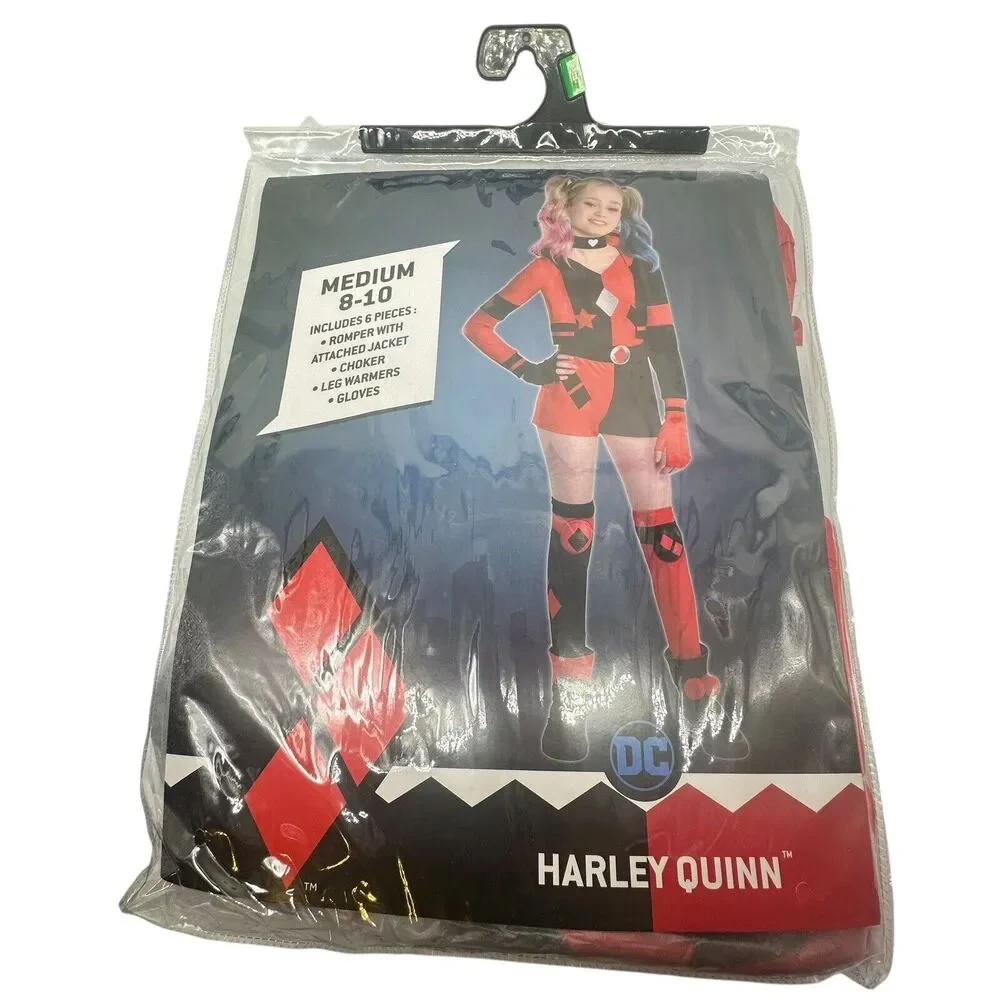 DC Harley Quinn Halloween Costume Cosplay Dress Up‎ Girls Size Medium 8-10 NWT